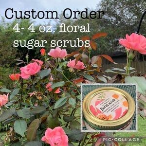 Floral sugar scrub, hand crafted, all natural exfoliating and moisturizing